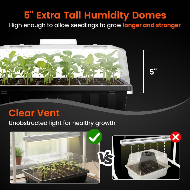 SOLIGT [Thick Plastic] 3-Set Strong Seed Starter Trays with 5" Humidity Domes for Seed Starting, Germination, Seedling Propagation & Plant Growing, Holds 144 Cells in Total - Image 3